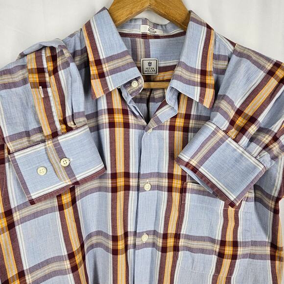PETER MILLAR BUTTON-UP PLAID LONG SLEEVE DRESS SHIRT – SIZE LARGE - 100% COTTON - Picture 3 of 9
